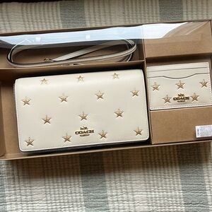 New in Box Coach Anna Foldover Clutch Crossbody Bag and Card Case Set